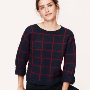 Loft Window Pane Navy & Maroon Button Sweater